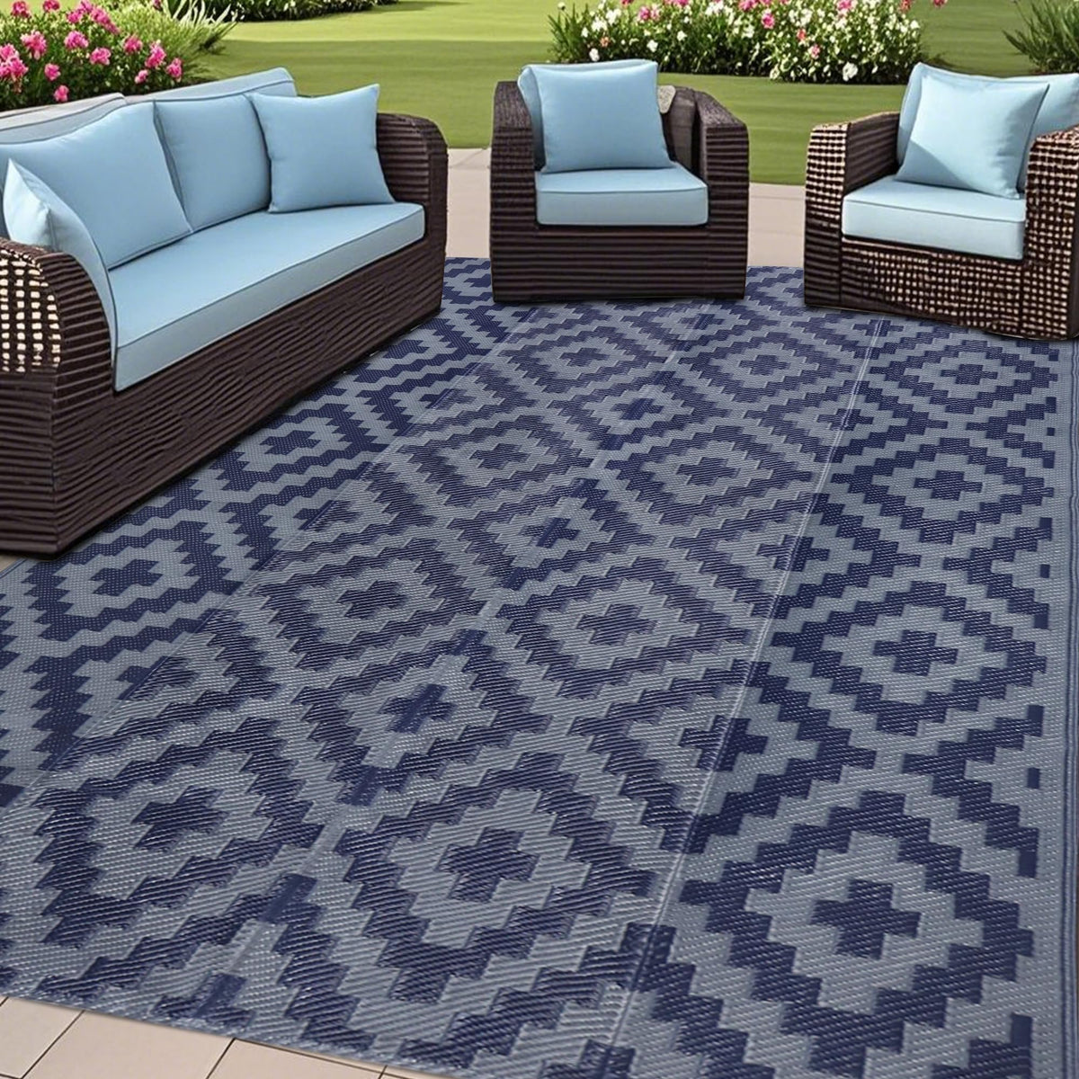 SAND MINE alfombra frontal azul gris mostrando diseño y protección