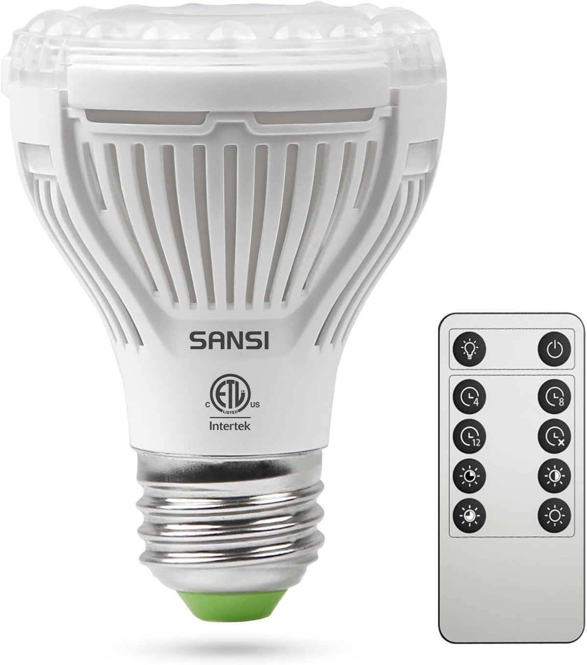 SANSI bombilla frontal PAR20 mostrando diseño y beneficio de enfoque