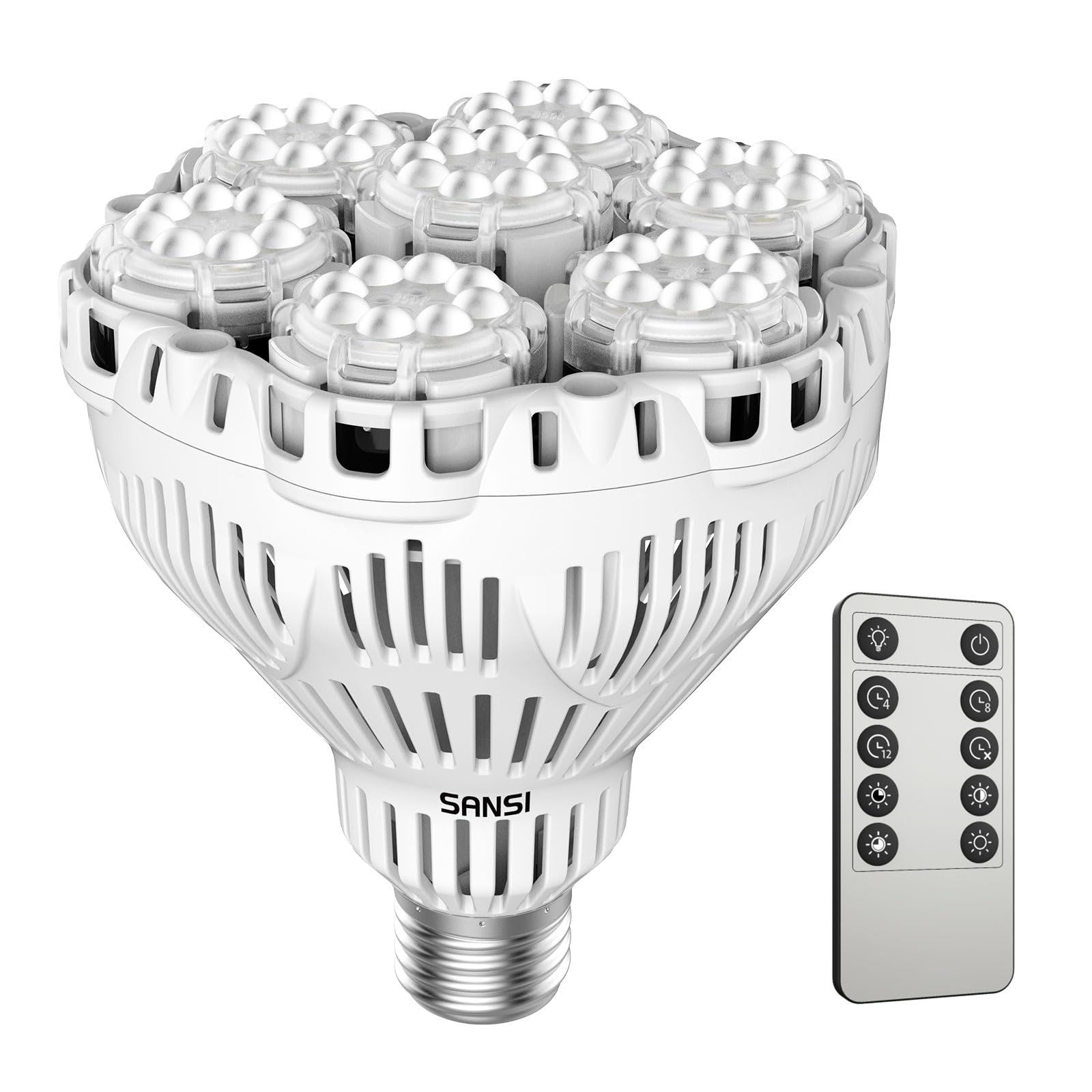 SANSI bombilla frontal mostrando diseño y casquillo para ahorro energético