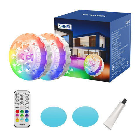 SANSI vista frontal del pack mostrando las dos luces y beneficios de colores vivos