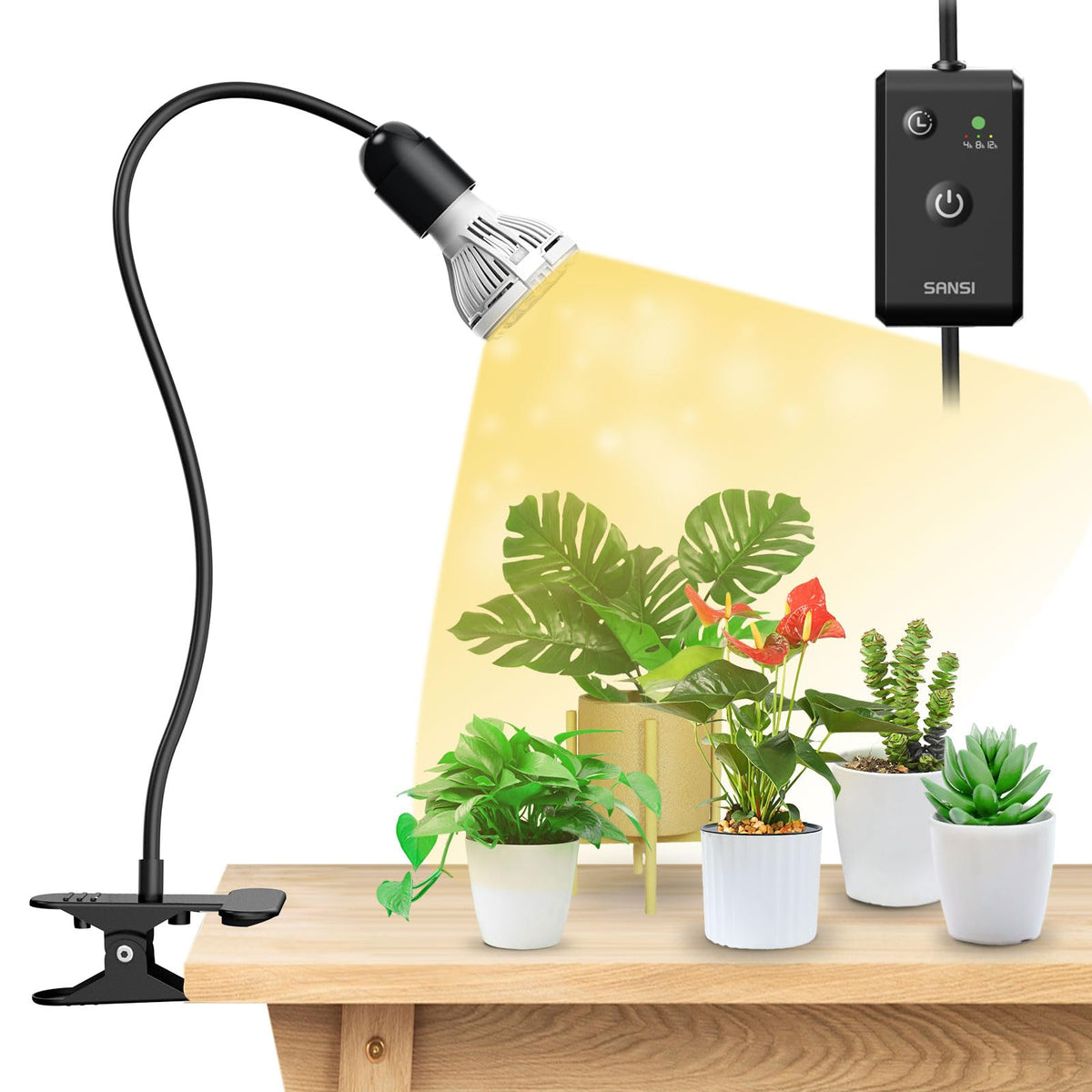 SANSI vista frontal de la lámpara LED Grow con montaje y ahorro energético