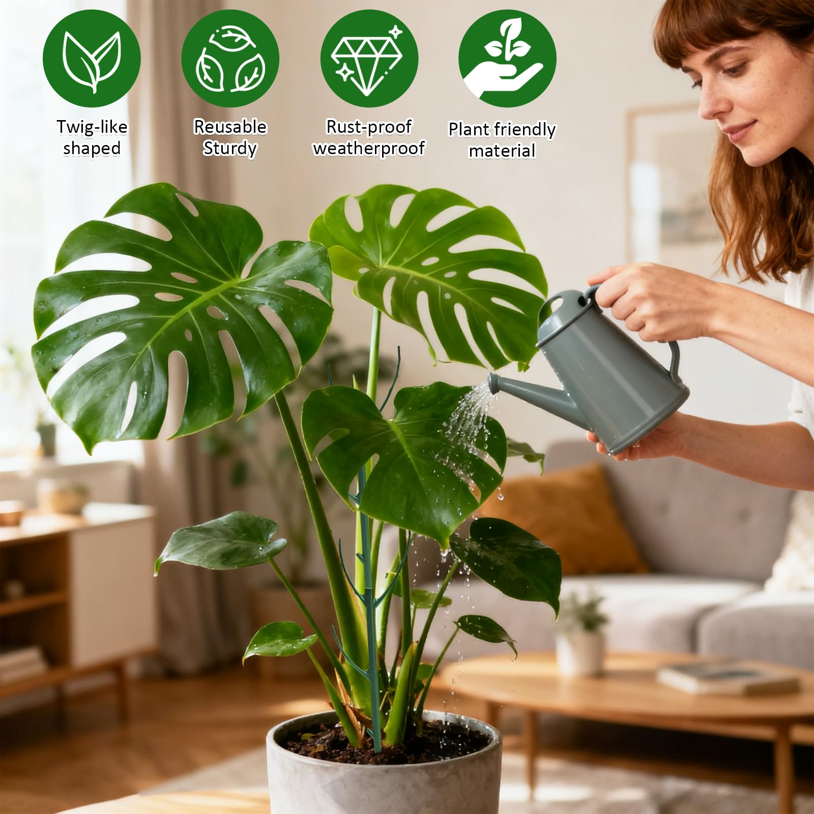 sanzkjic soporte en uso con monstera sosteniendo hojas sin dañarlas