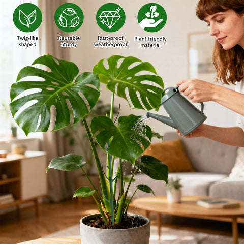 sanzkjic soporte en uso con monstera sosteniendo hojas sin dañarlas