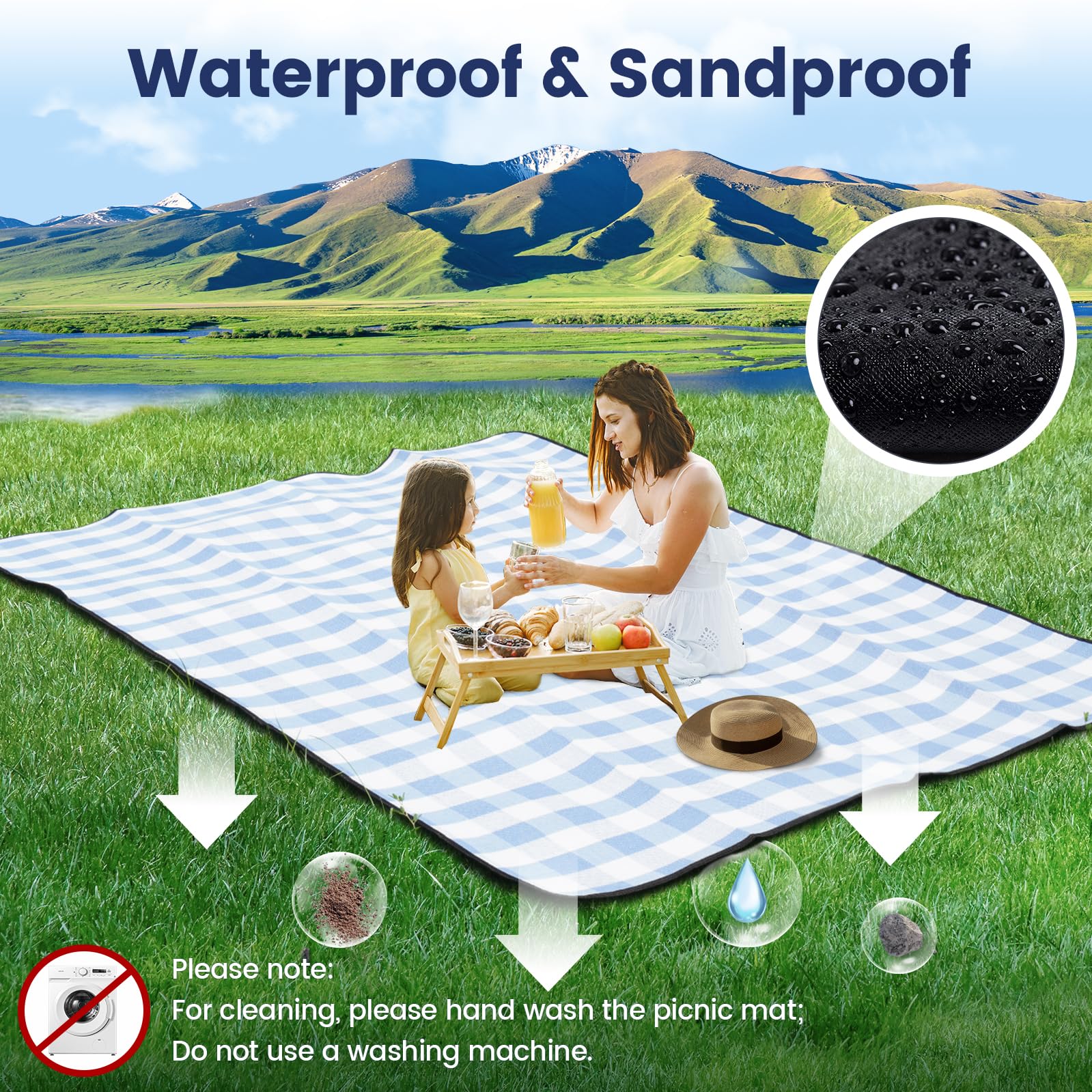 sapsisel familia usando la manta en la playa, protección y espacio