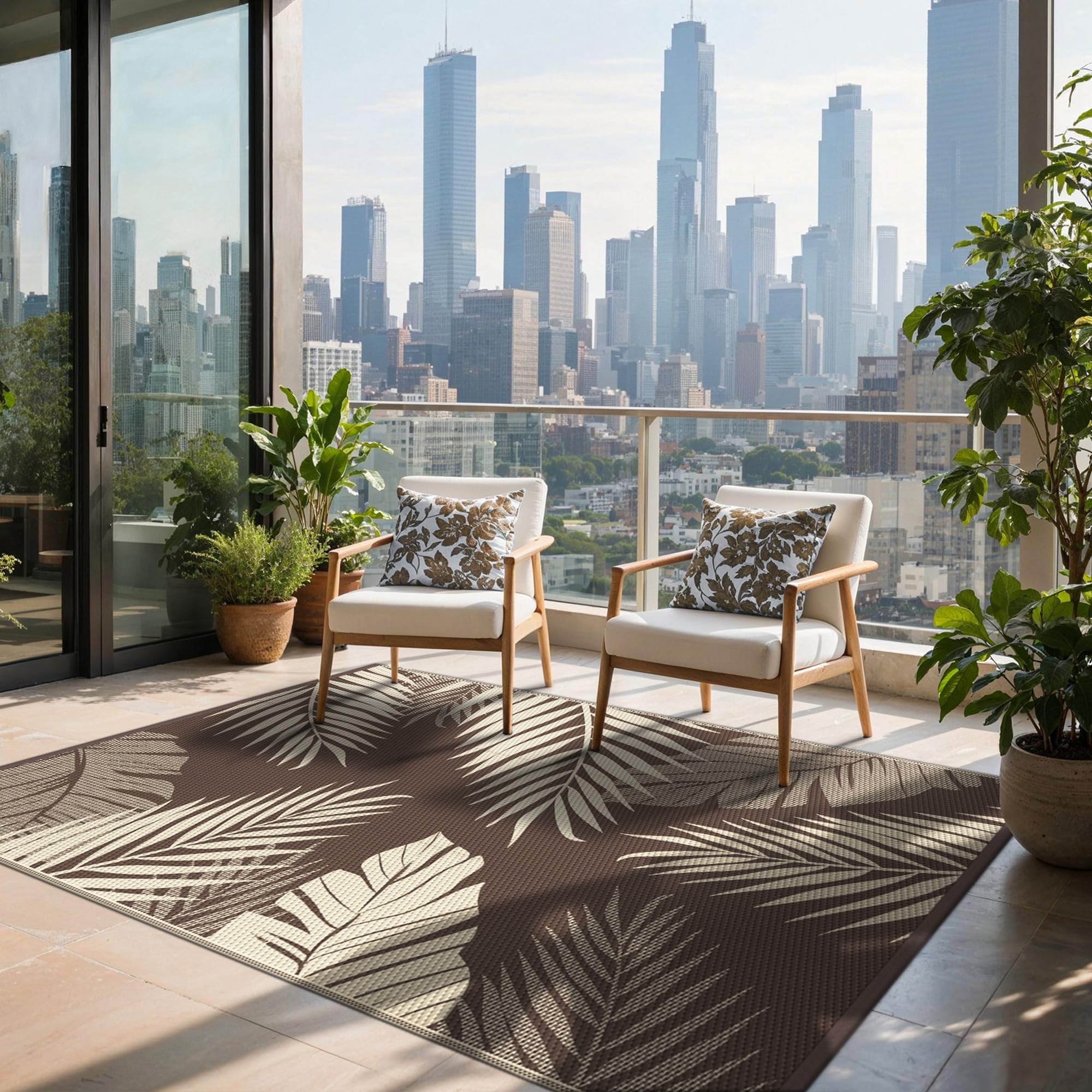 sarben alfombra colocada en patio con muebles mostrando comodidad al aire libre