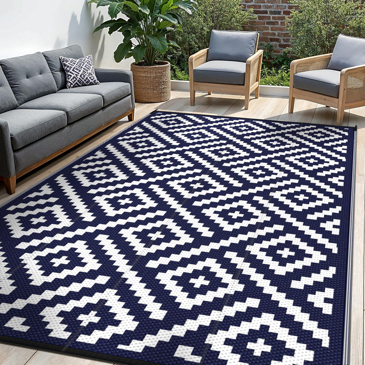 sarben alfombra frontal empacada mostrando diseño azul blanco y protección