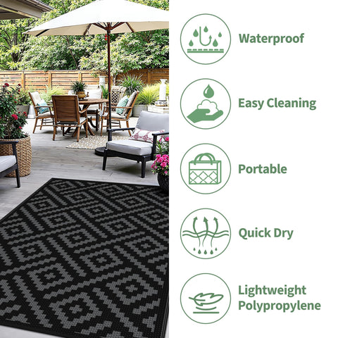 sarben alfombra junto a muebles para comparar tamaño y uso práctico en terrazas