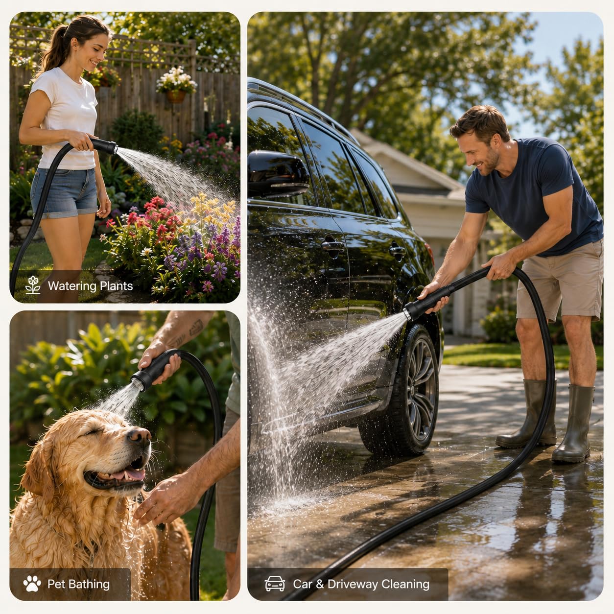 Sartis regando coche, ideal para lavado exterior y limpieza rápida