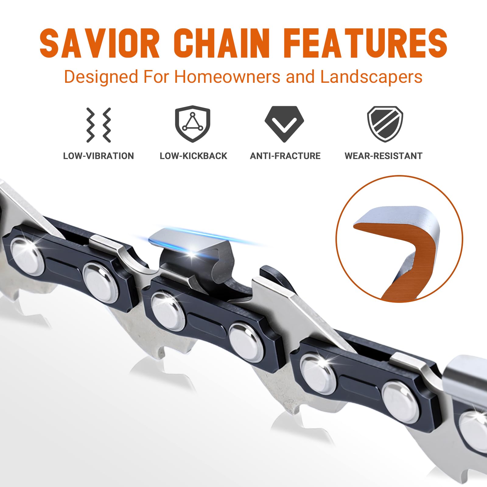 Savior cadena detalle remaches con tratamiento térmico para mayor resistencia