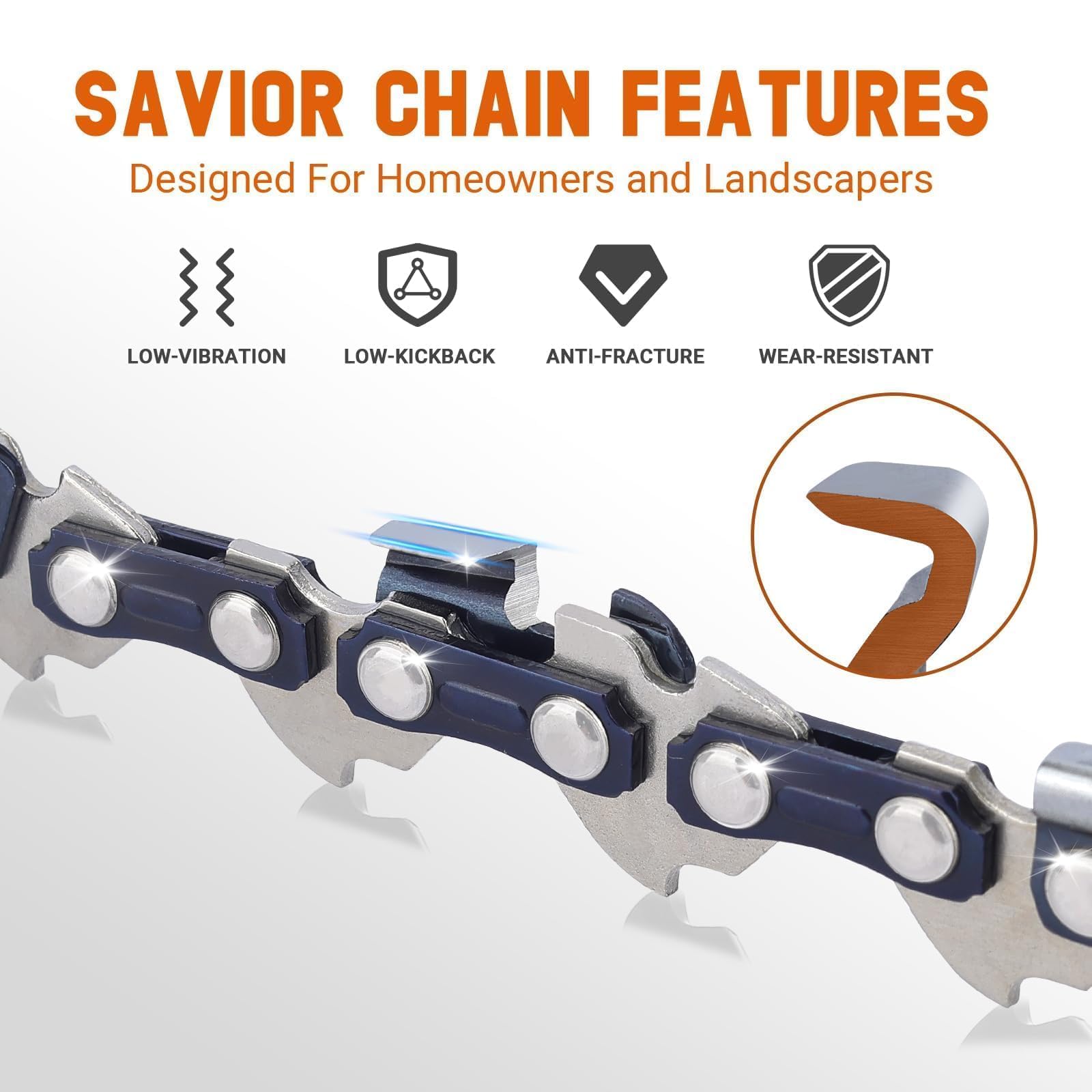 Savior cadena montada en barra de motosierra, ajuste compatible seguro