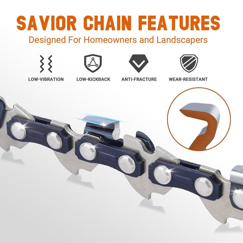 Savior cadena montada en barra de motosierra, ajuste compatible seguro