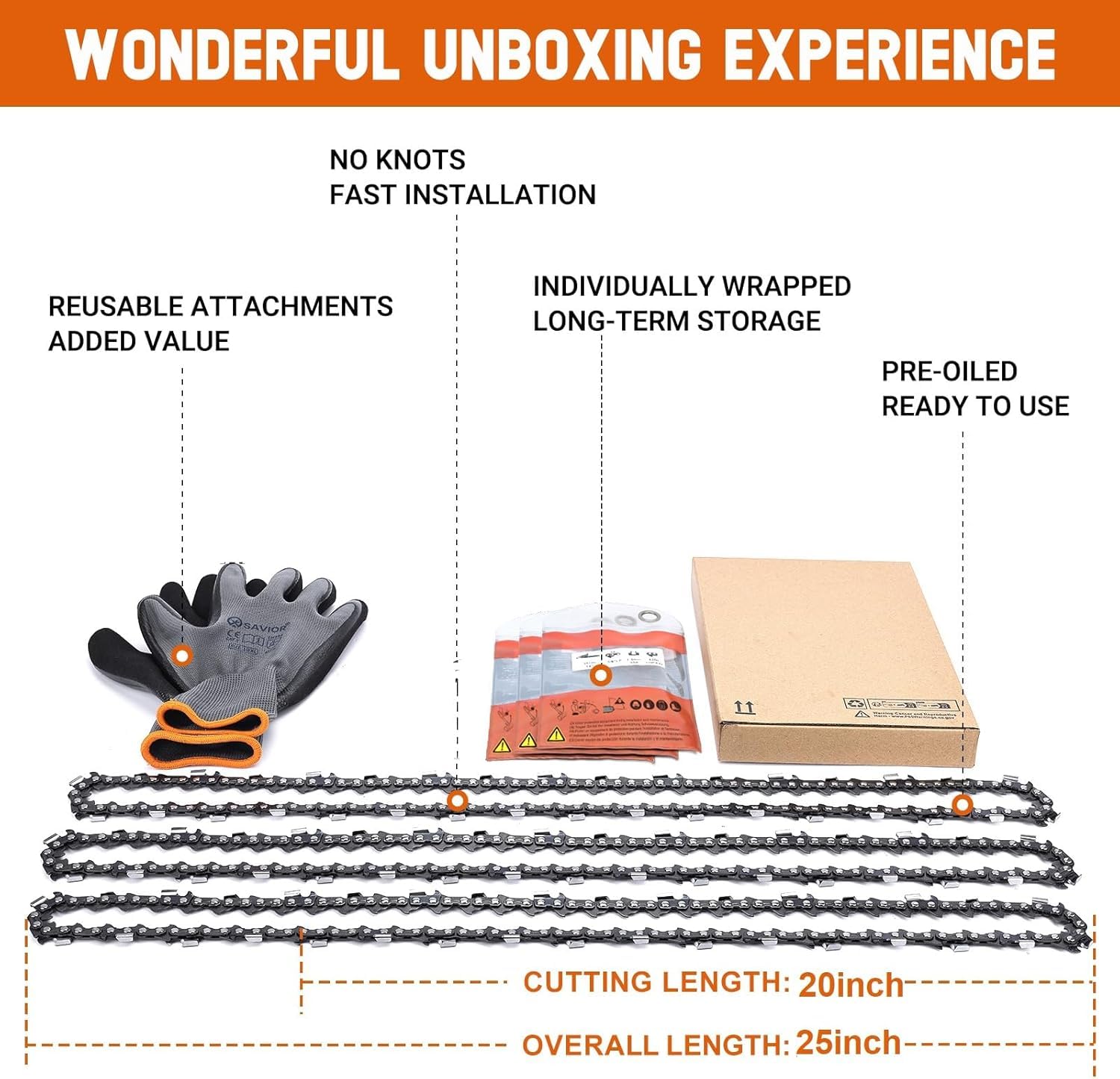 Savior cadena montada en motosierra Husqvarna en un corte seguro
