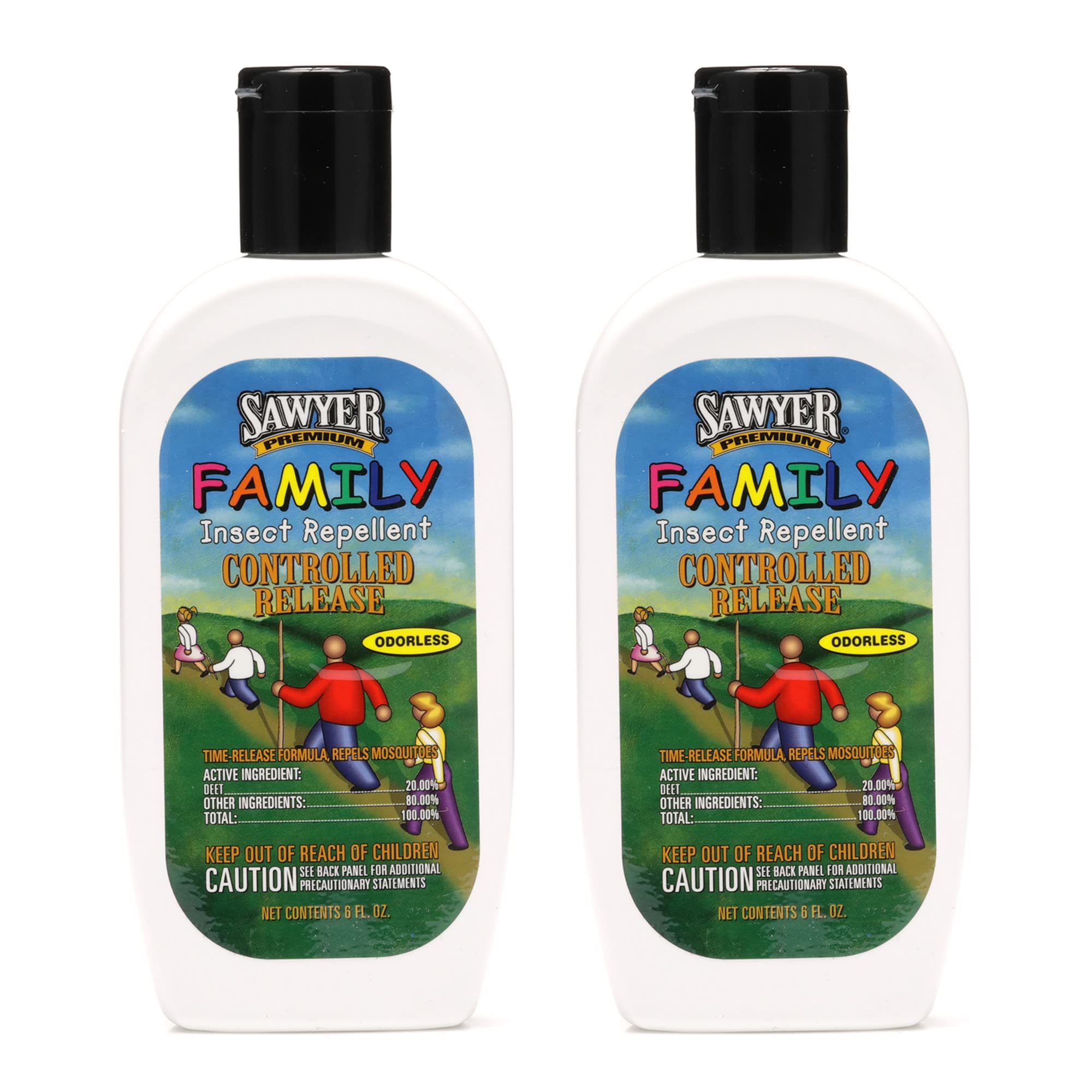Sawyer loción 20% DEET pack doble mostrando frascos y etiqueta, protección prolongada