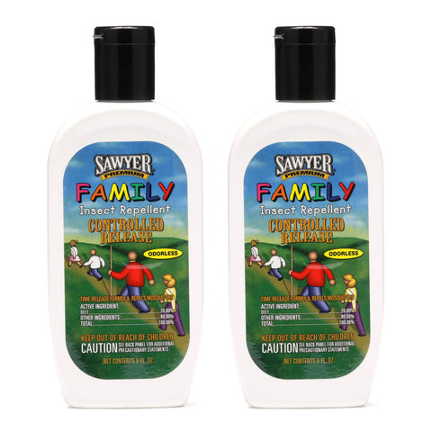 Sawyer loción 20% DEET pack doble mostrando frascos y etiqueta, protección prolongada