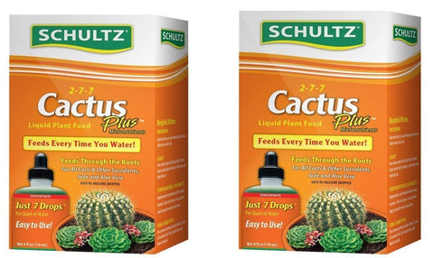 Schultz botella frontal mostrando etiqueta y beneficios para suculentas