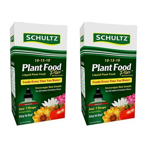 Schultz frasco frontal mostrando etiqueta y uso fácil, nutrición al regar