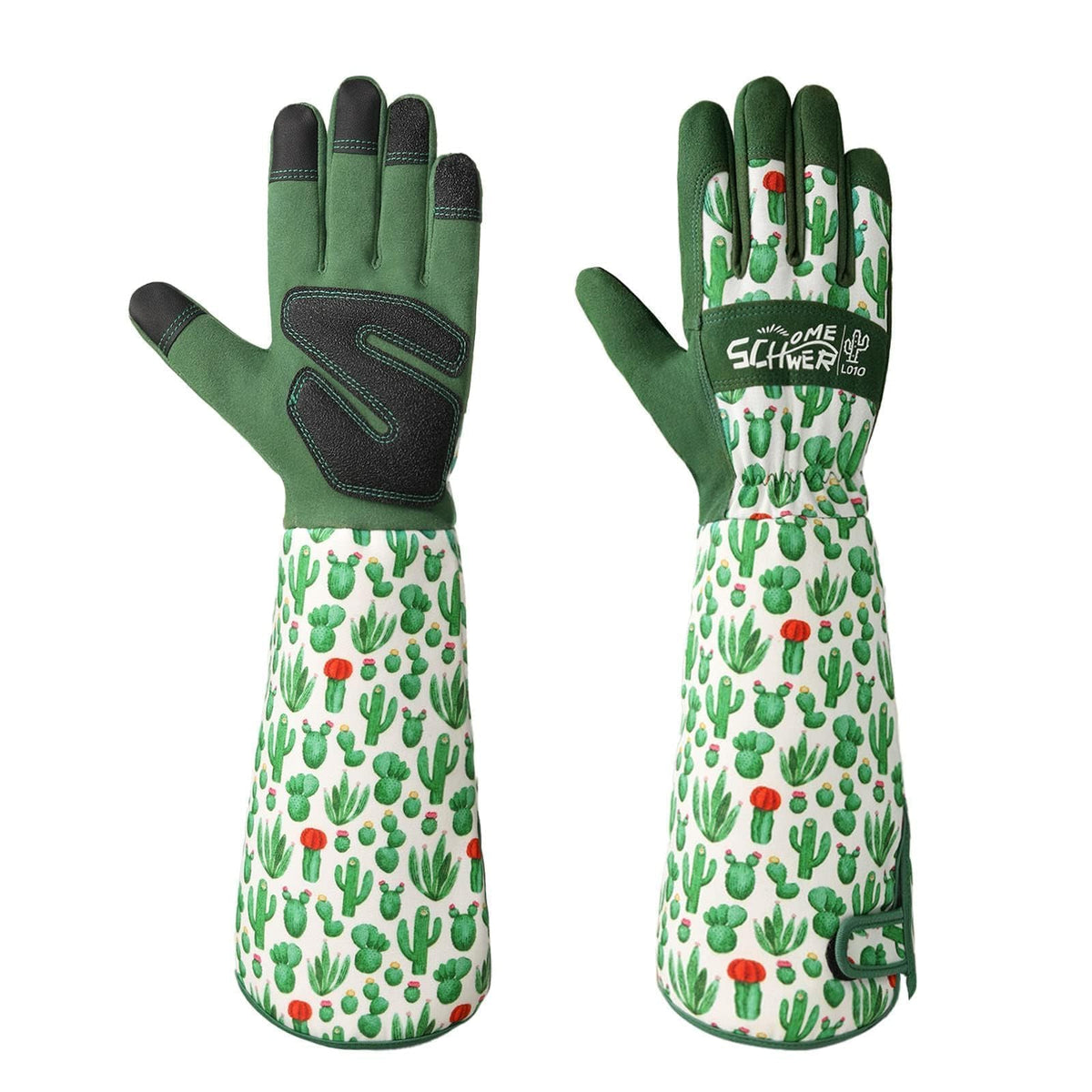 Schwer guantes frontal largo mostrando cobertura y diseño femenino