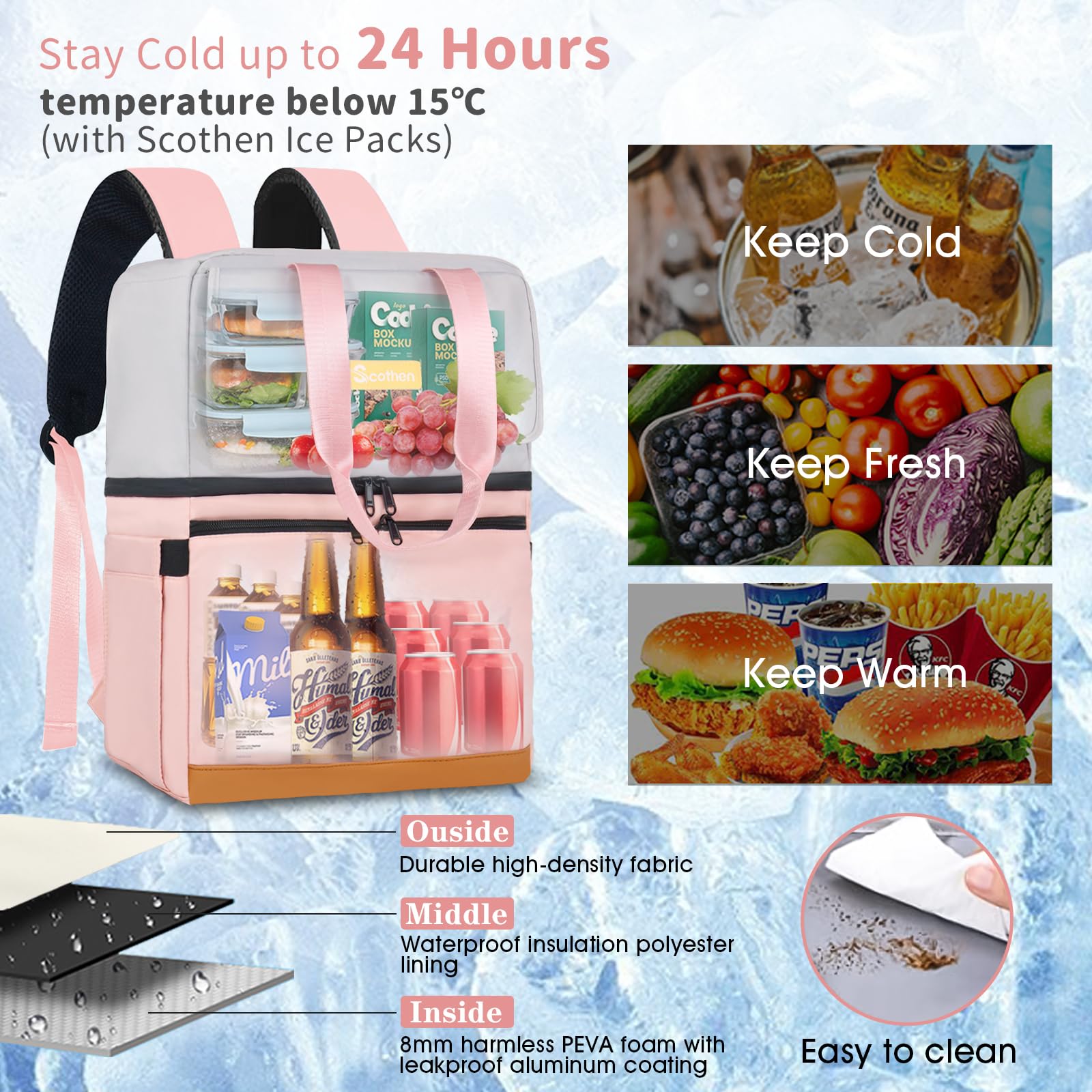 Scothen 12 bolsas de hielo incluidas para conservar frío hasta 24 horas