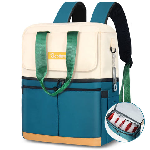 Scothen frontal de la mochila nevera mostrando diseño elegante y capacidad