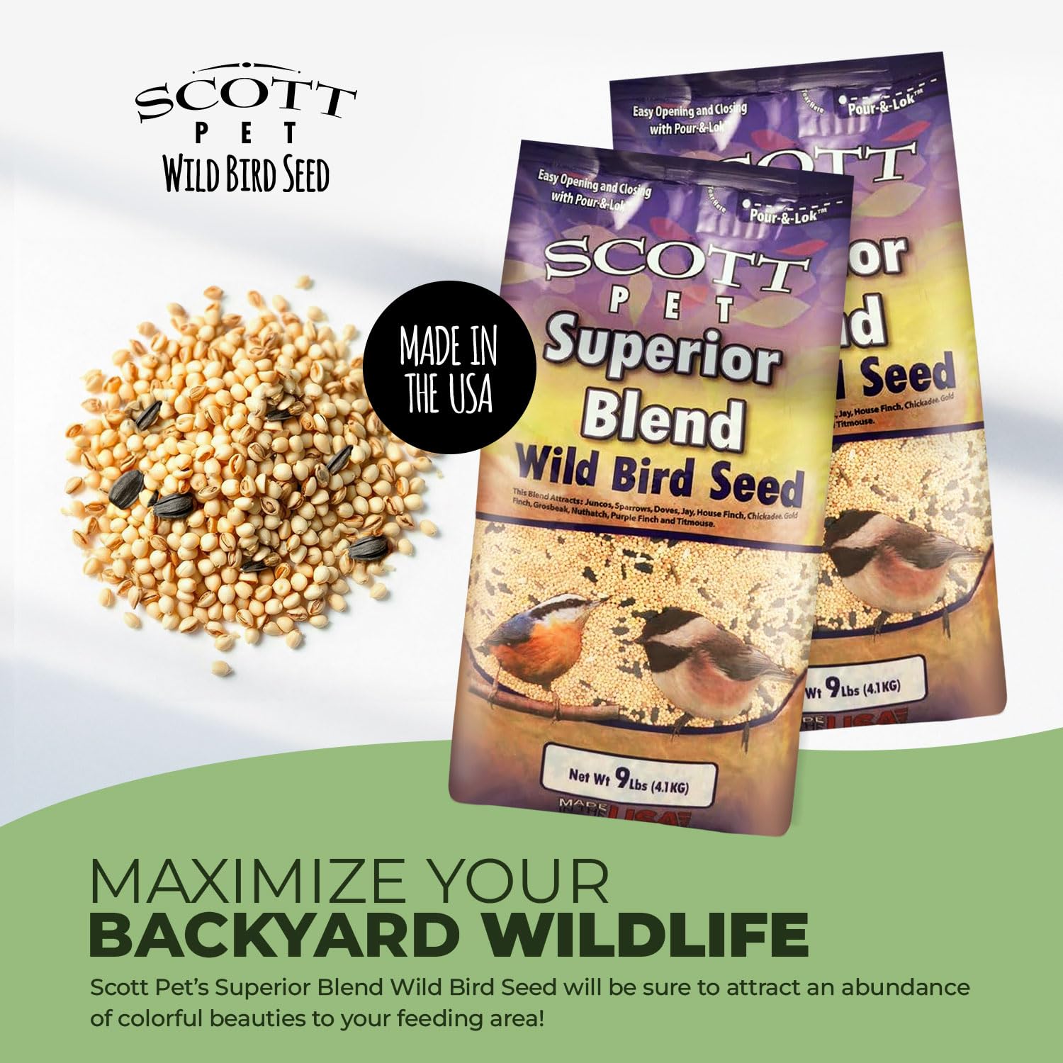 Scott Pet mezcla servida en comedero atrayendo aves con mayor actividad