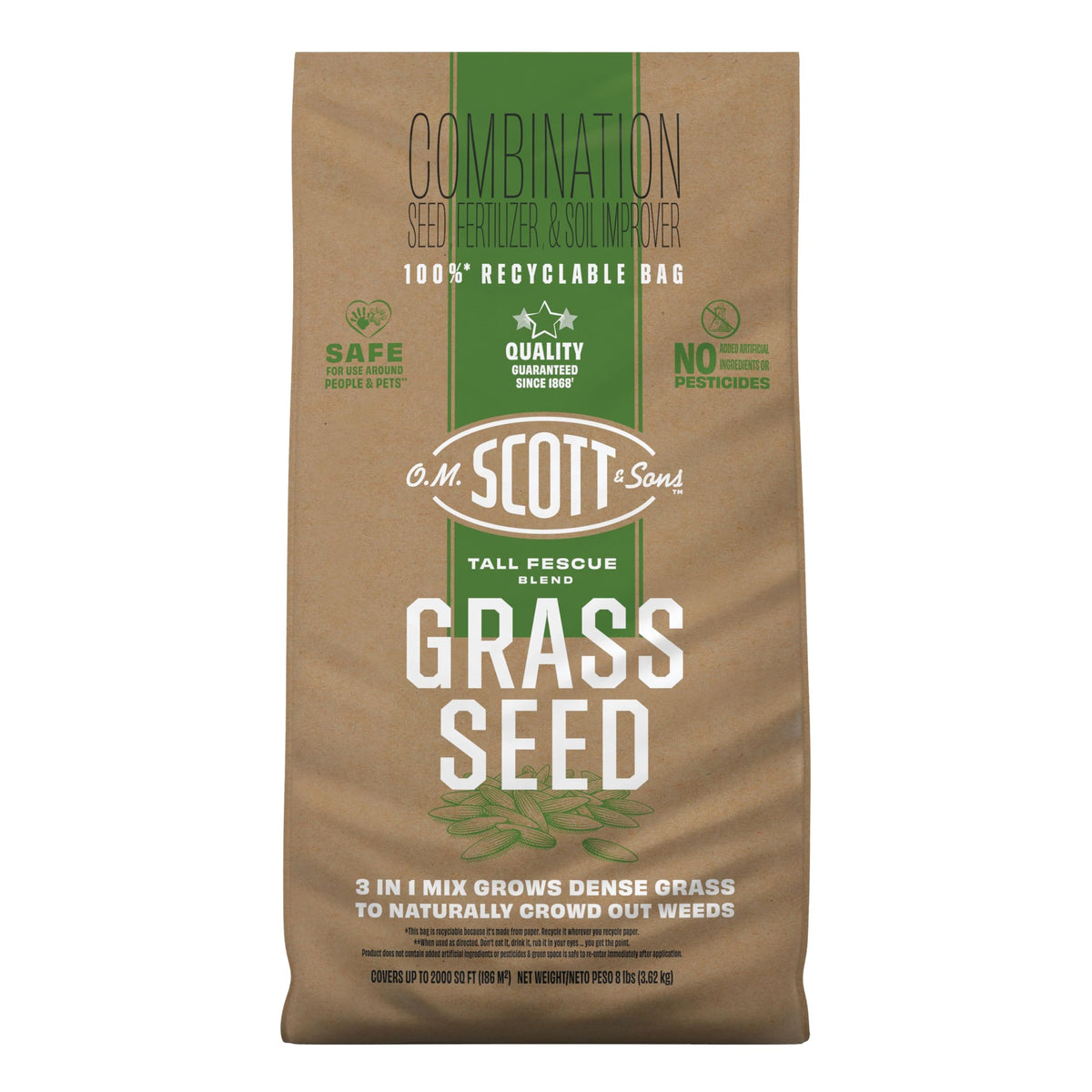 Scotts bolsa frontal Tall Fescue mostrando diseño y cobertura