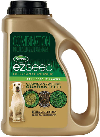 Scotts envase frontal 2 lb mostrando mezcla para reparar manchas de perro, solución lista para usar