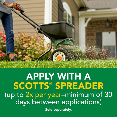 Scotts etiqueta con detalles de ingredientes y ajustes recomendados del esparcidor