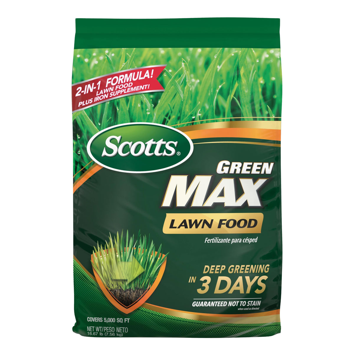 scotts bolsa frontal mostrando marca y beneficio de verdor rápido