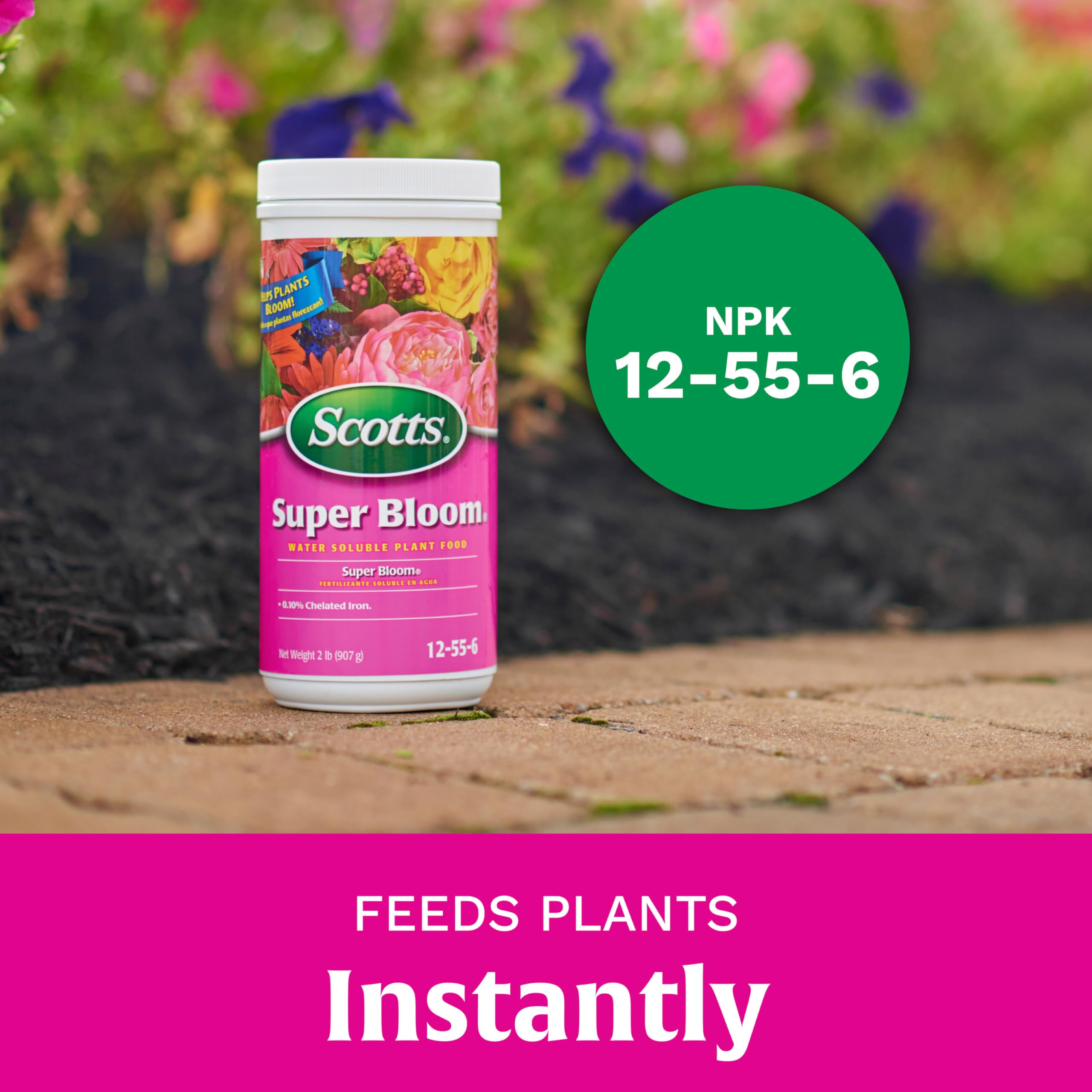 Scotts Super Bloom tamaño del envase 2 lb para referencia de cantidad