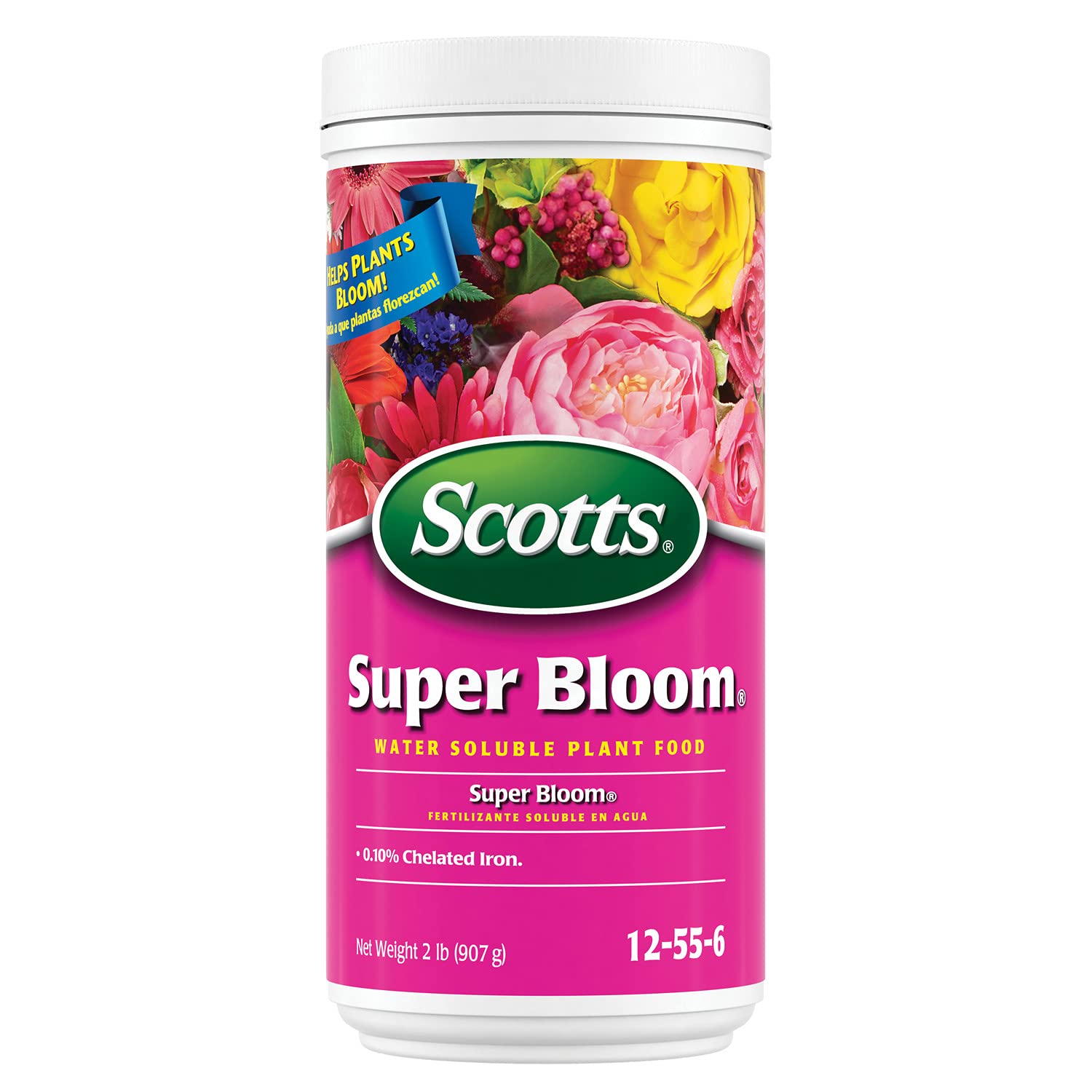 Scotts Super Bloom frente del empaque mostrando 2 lb y beneficio de floración