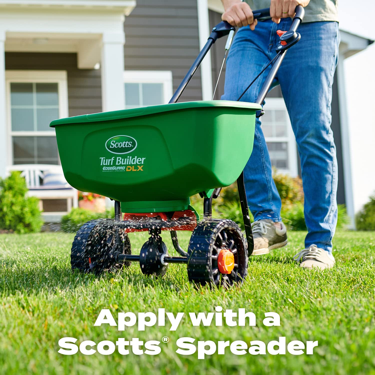 Scotts etiqueta con instrucciones y ajustes de esparcidor para seguridad