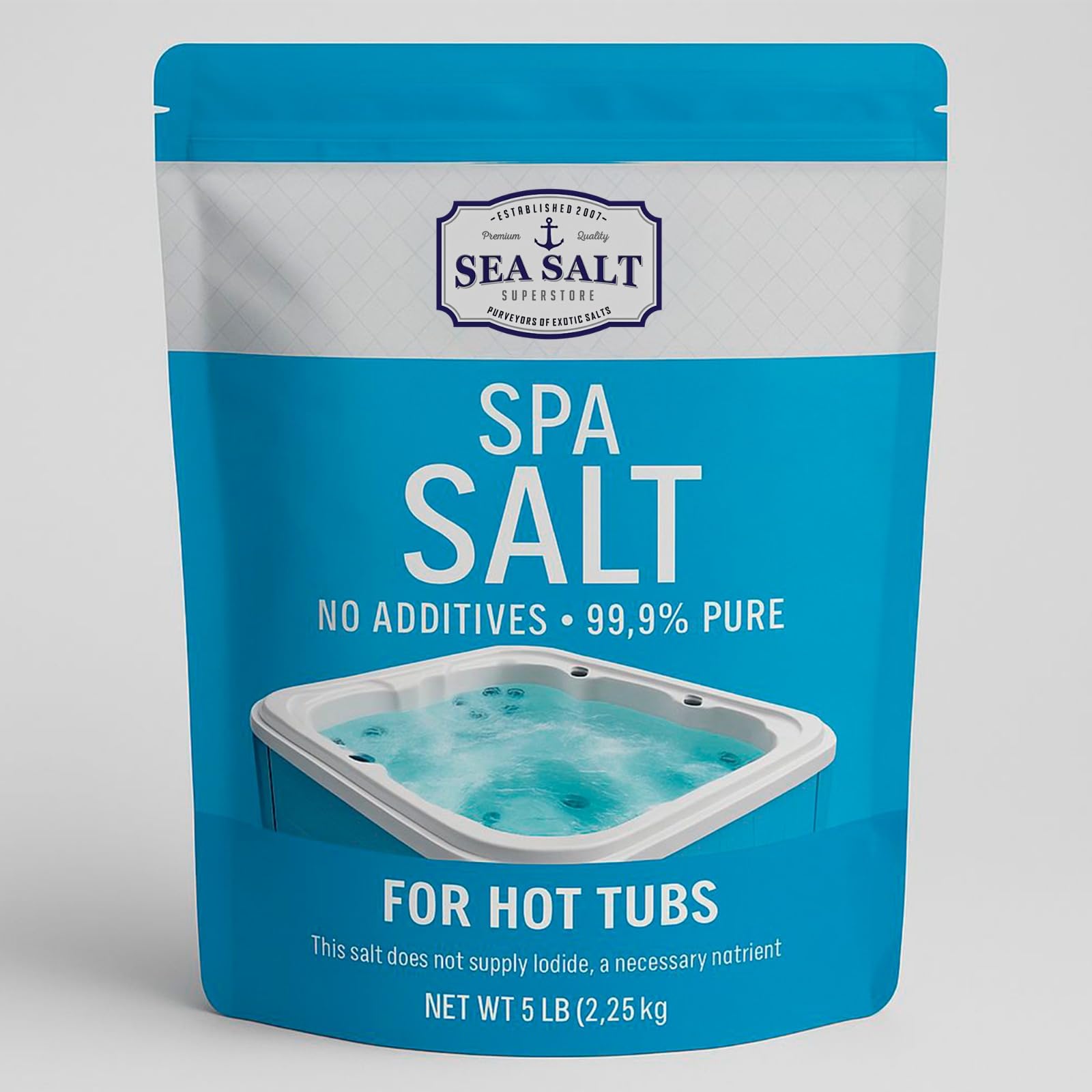 Sea Salt Superstore envase frente mostrando etiqueta y pureza