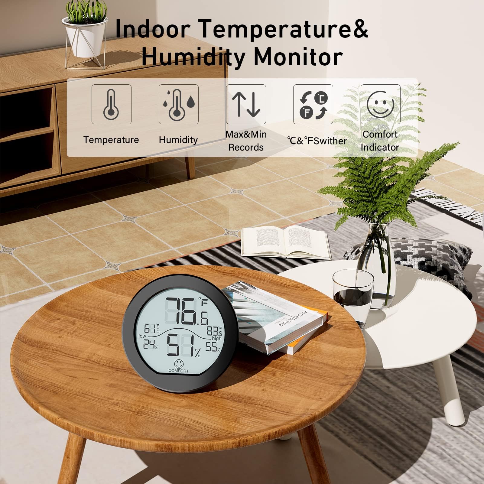 SECRUI dispositivo sobre mesa midiendo ambiente ideal para sala o despacho