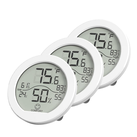 SECRUI KR-TH1 frente con pantalla clara que muestra temperatura y humedad para fácil lectura