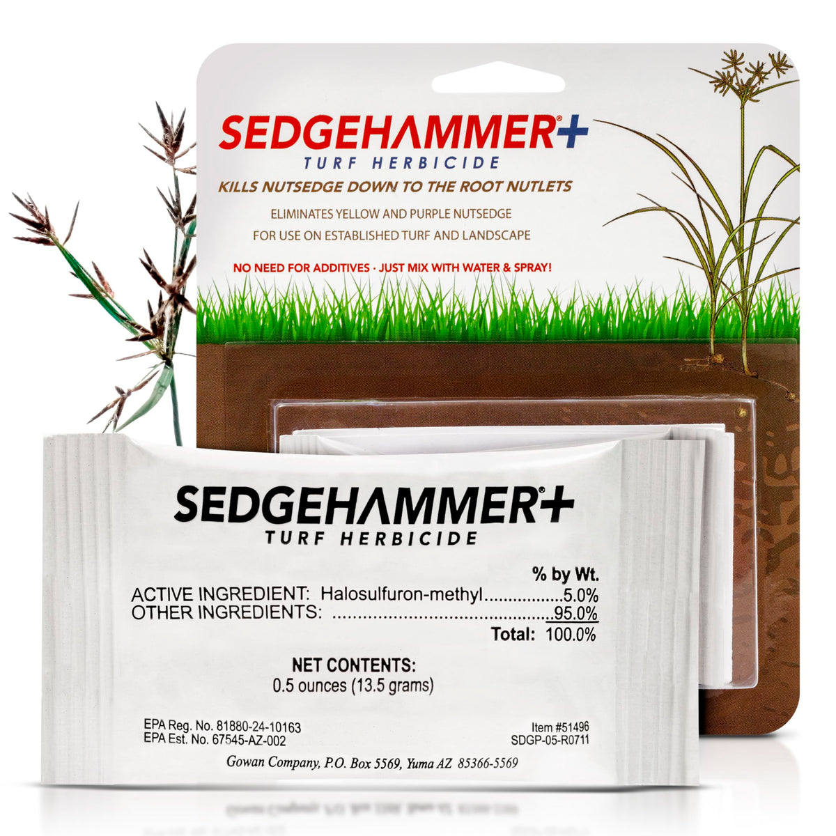 Sedgehammer frente del empaque mostrando el producto y su uso eficaz