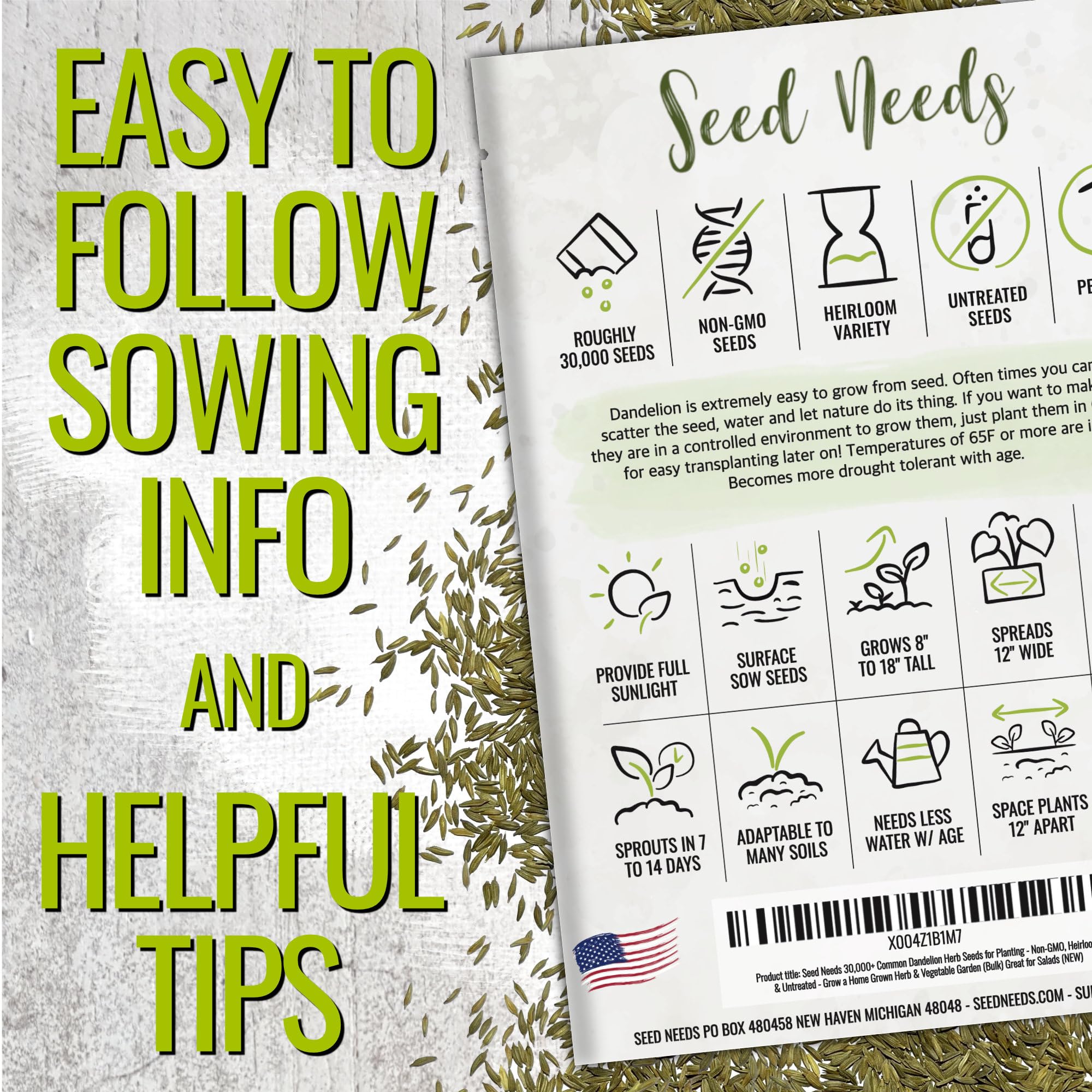Seed Needs hojas jóvenes en ensalada, sabor amargo y frescura