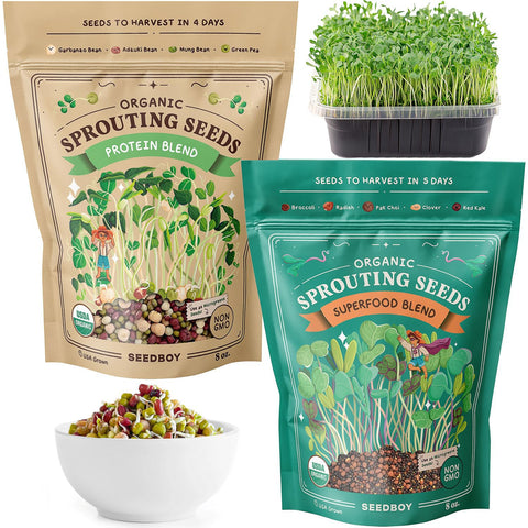 Seedboy frente del empaque mostrando dos bolsas, conveniencia y variedad