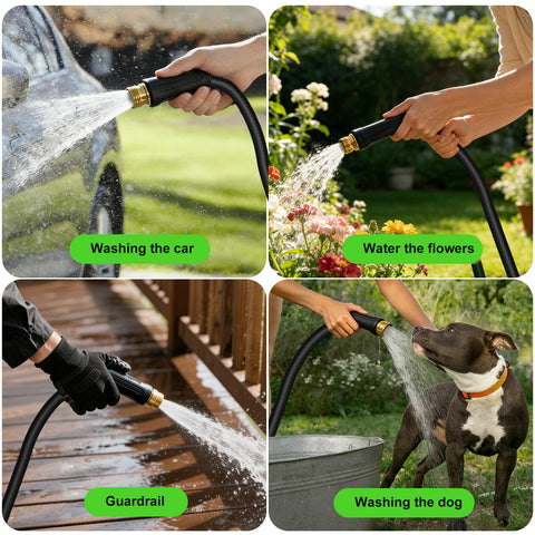 SeeMeYes manguera plegada guardada en garaje ahorrando espacio