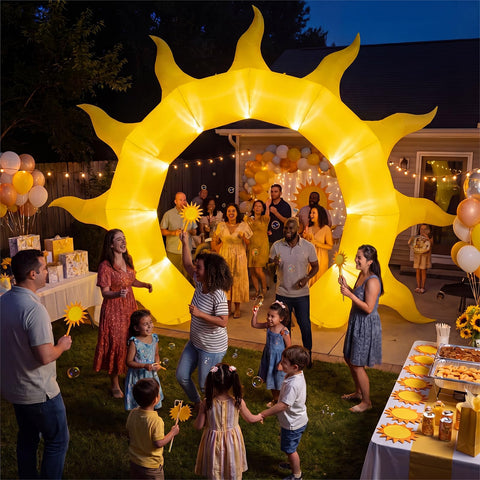 Seenelling arco en jardín durante fiesta veraniega ambiente festivo