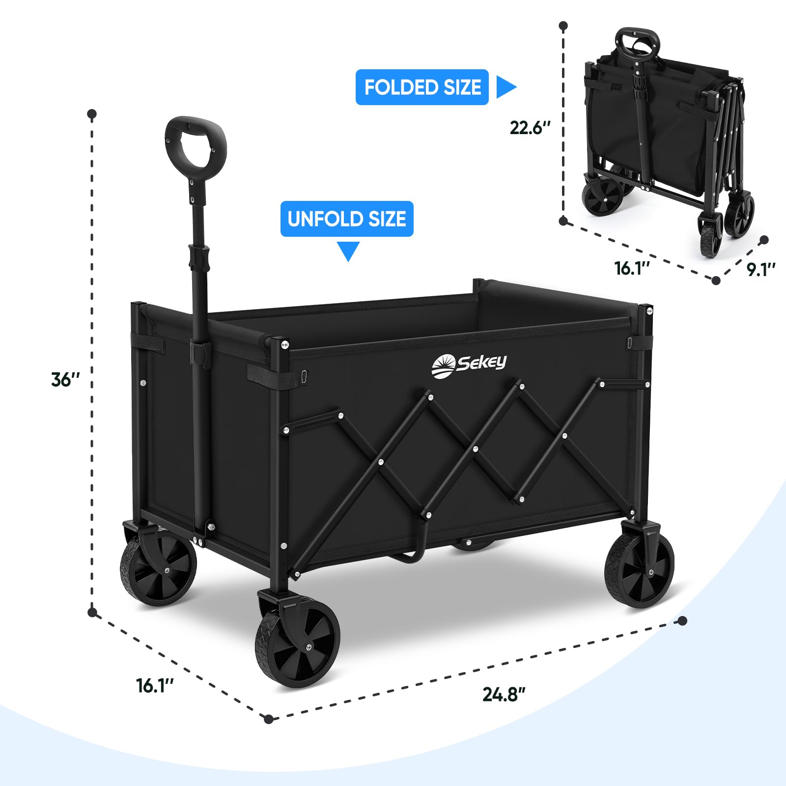 Sekey carrito junto a persona mostrando escala y capacidad