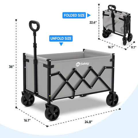Sekey carrito en playa y jardín facilitando transporte de equipo