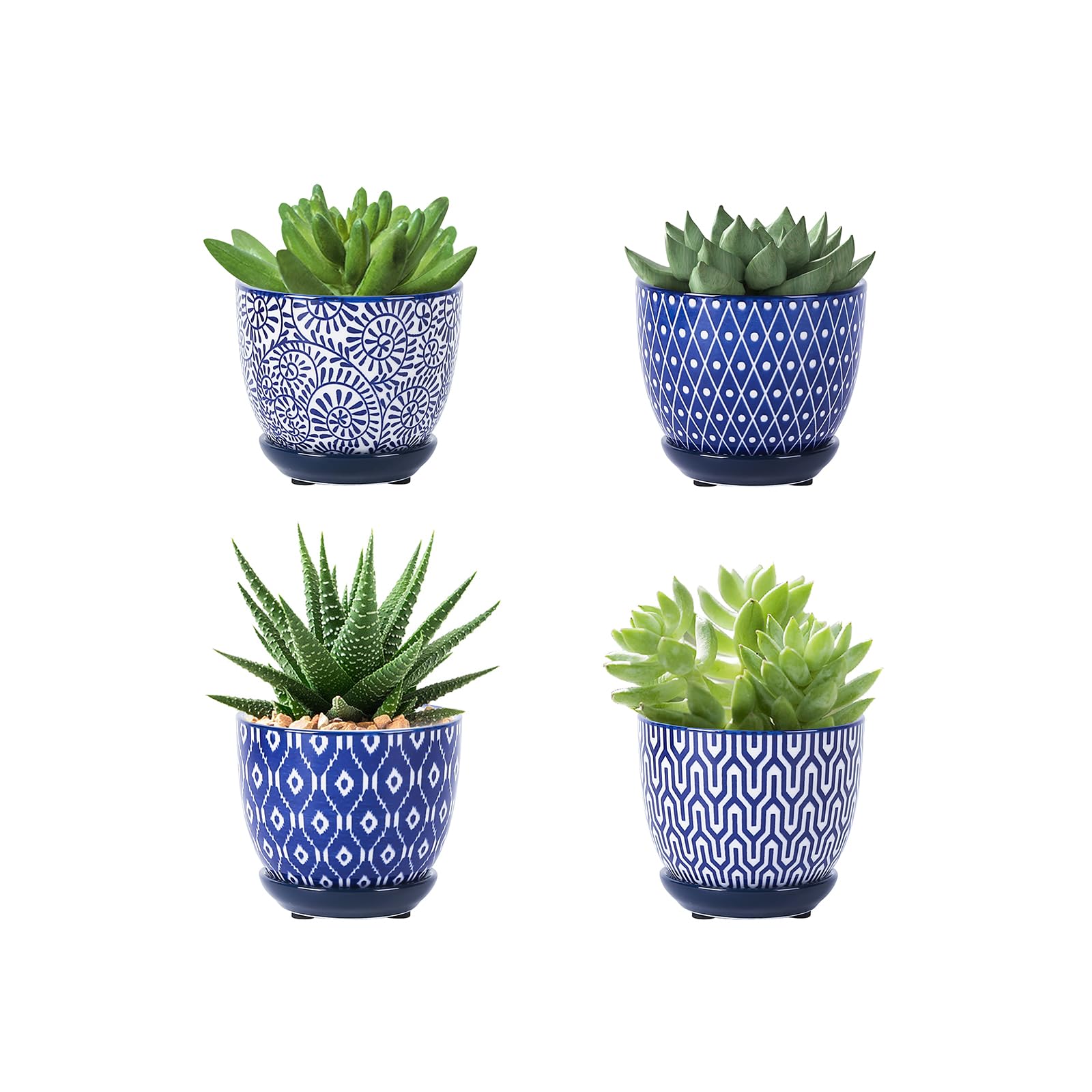 Selamica maceta frontal azul vintage muestra diseño y tamaño práctico