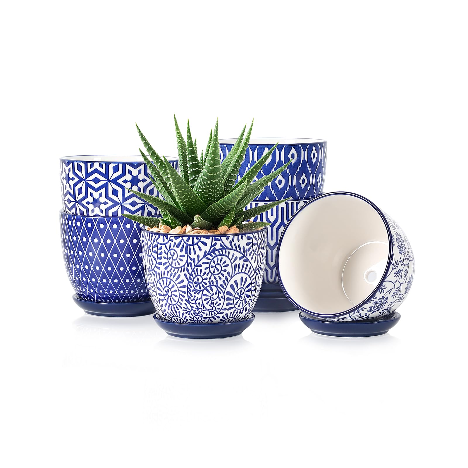 Selamica maceta frontal vintage azul mostrando diseño y color decorativo