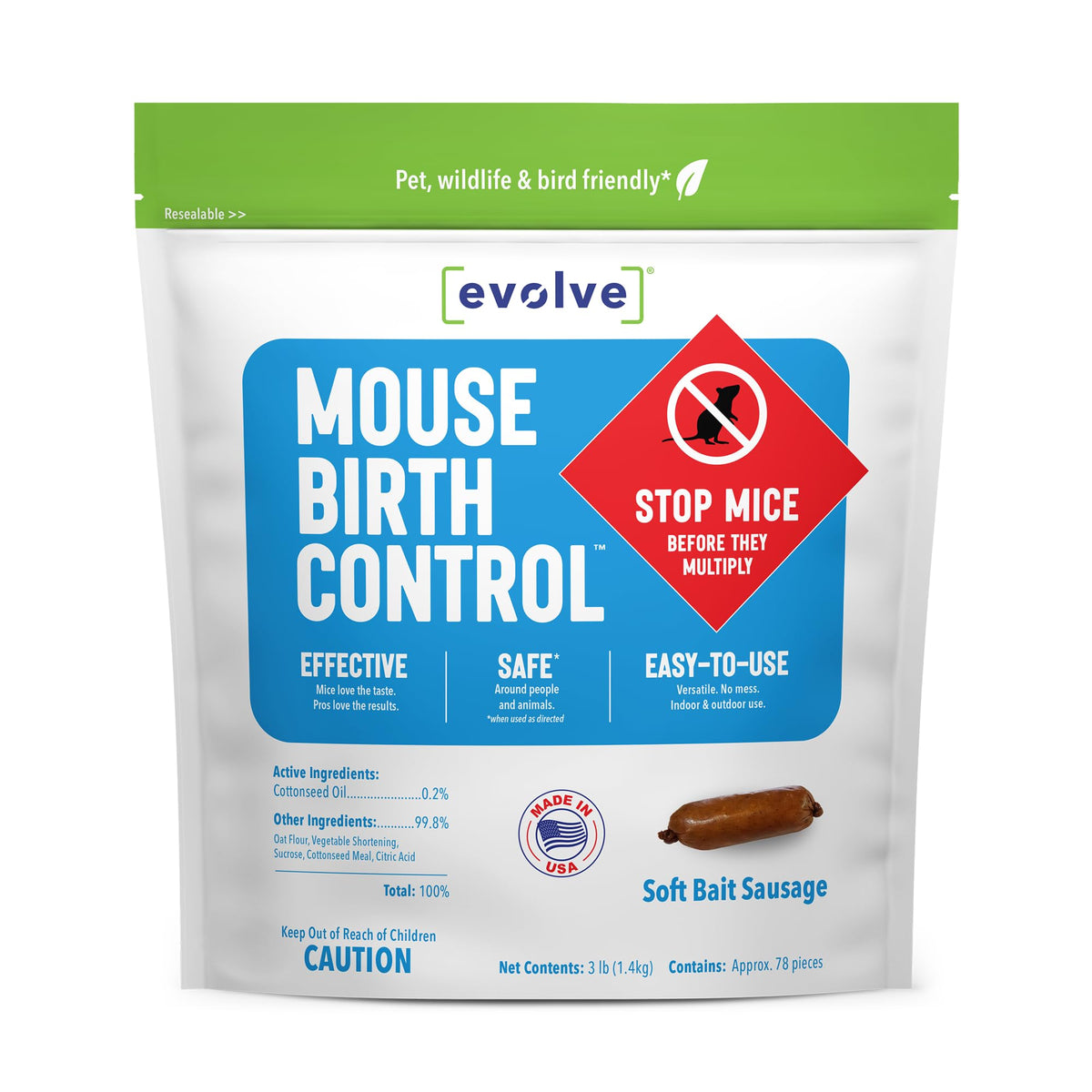 SenesTech empaque frontal EVOLVE mostrando cantidad y marca, facilita identificación