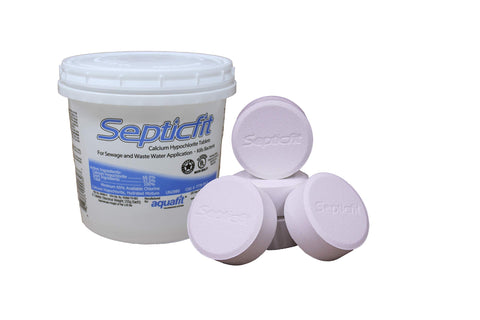 Septicfit bote frontal con 6 pastillas mostrando cierre resellable y facilidad de almacenaje