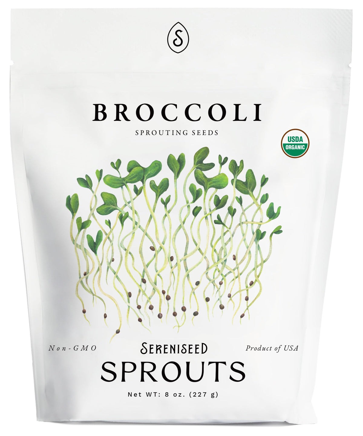 Sereniseed paquete frontal de semillas de brocoli orgánicas, confianza en calidad