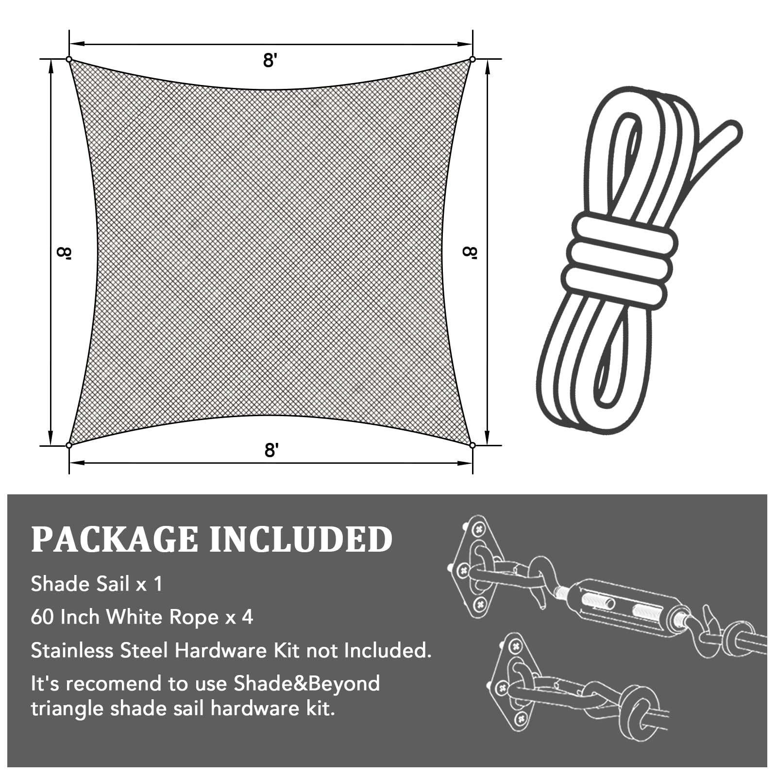 Shade&Beyond etiqueta con especificaciones del material y cuidados visibles