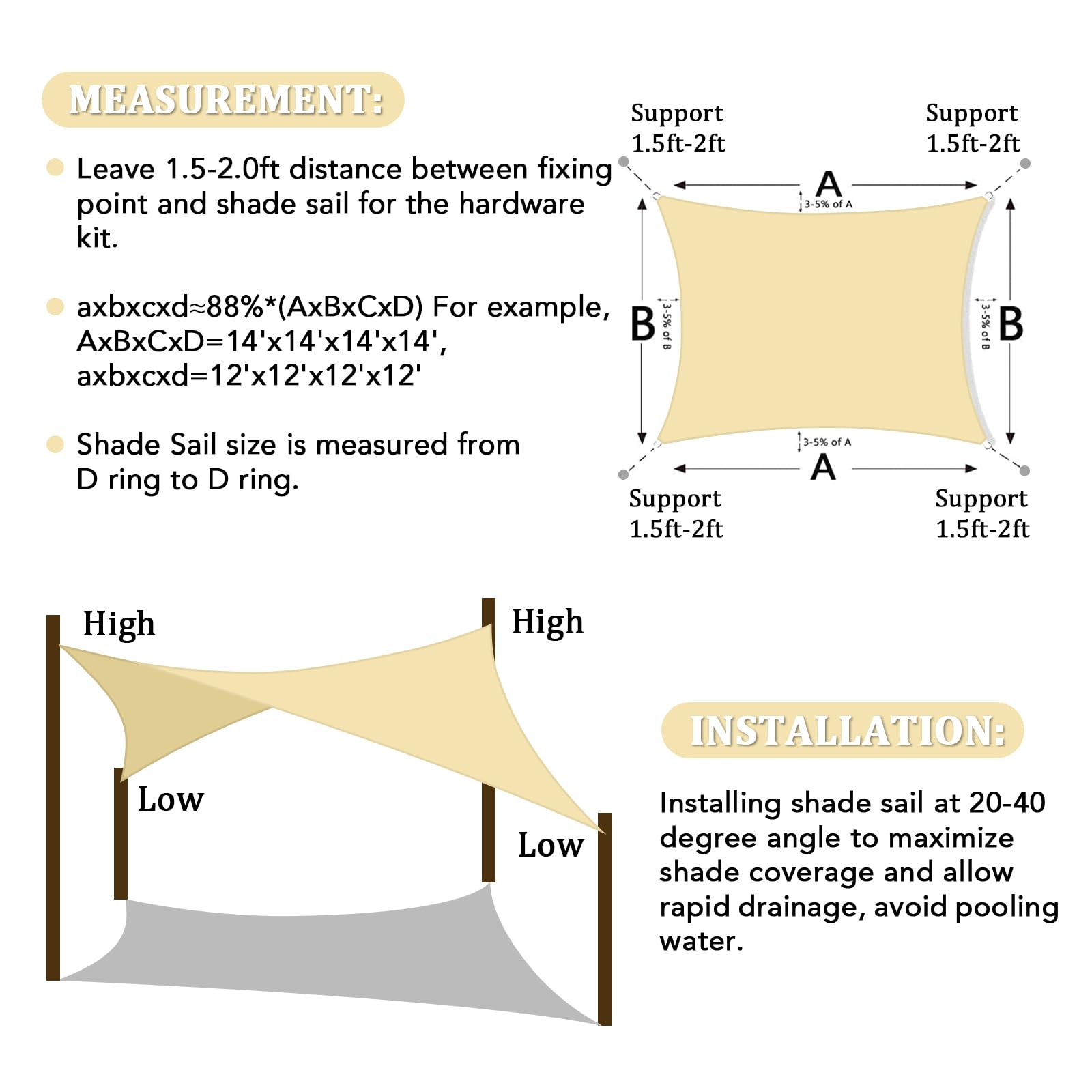 Shade&Beyond etiqueta con información del material y marca, beneficio: garantía de calidad