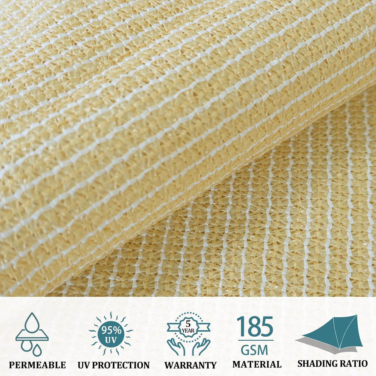 Shade&Beyond textura del tejido HDPE 185 gsm en primer plano, beneficio: resistencia solar
