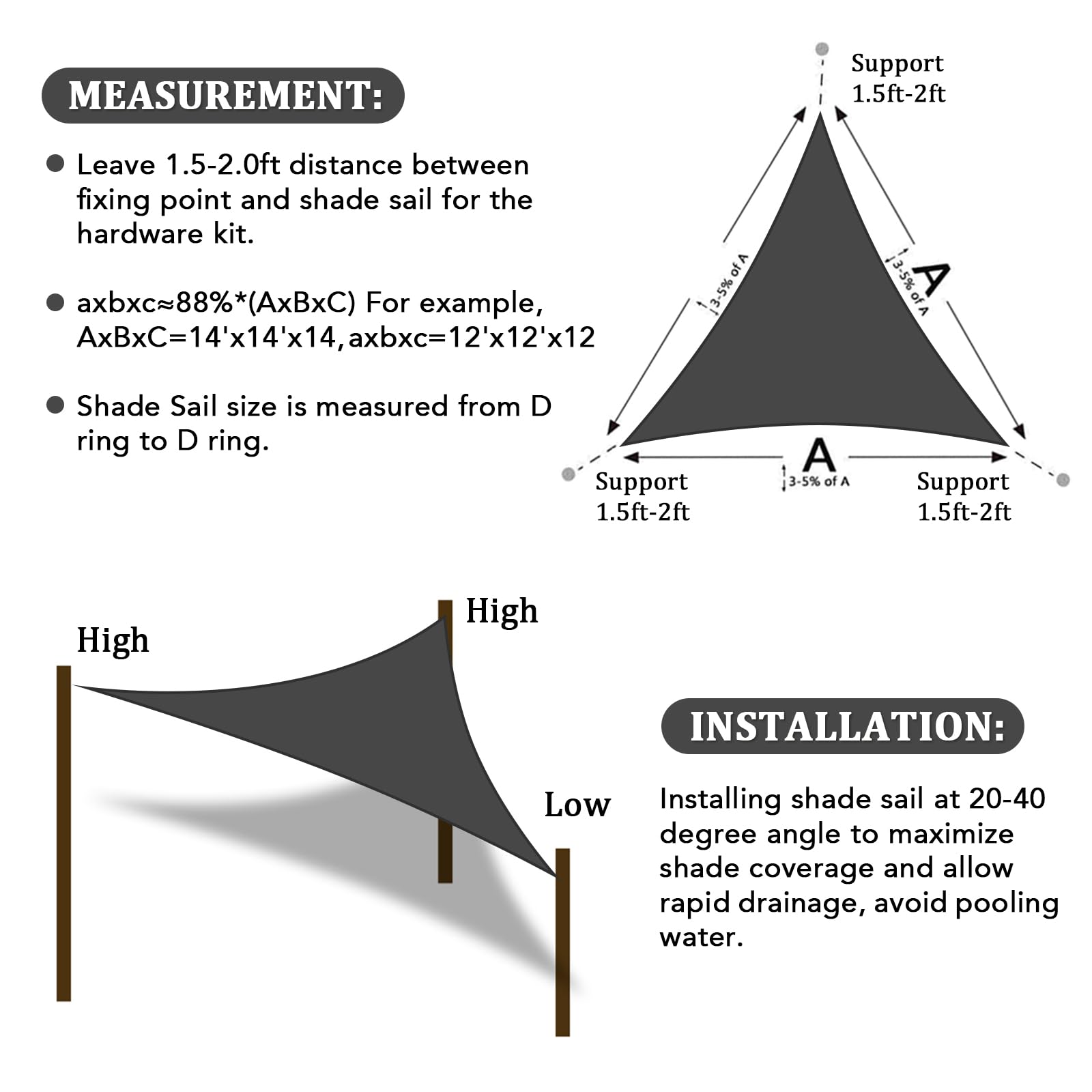 Shade&Beyond borde curvado que evita acumulación de agua, prolonga vida útil